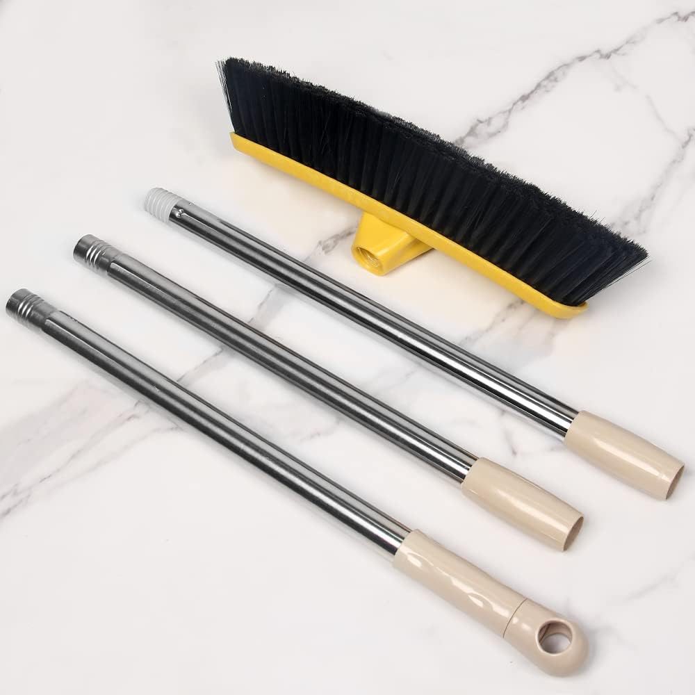 Escoba de empuje con mango largo, cepillo de piso de cerdas suaves de 47.6 pulgadas, escoba de 12.2 pulgadas de ancho para limpiar baño, cocina,