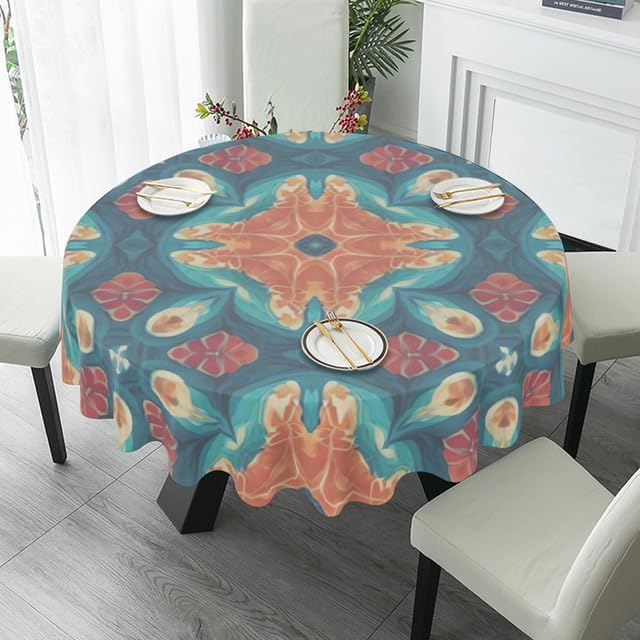 Mantel redondo de mandala bohemio de 60 pulgadas, colorido indio, bohemio, arte rústico, moderno, impermeable, reutilizable, para picnic, fiesta,