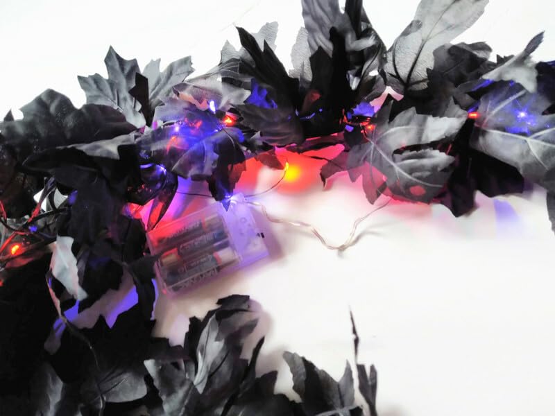Black Halloween Lighted Garland 6ft Length with Pre Strung Purple and Orange LED Lights