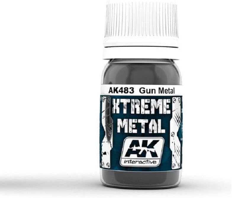 AK-Interactive AK 483, Xtreme Metal Gun Metal – Tarro de 1.2 fl oz  1.18 onzas líquidas – Pinturas y herramientas de construcción de modelos # AK-483