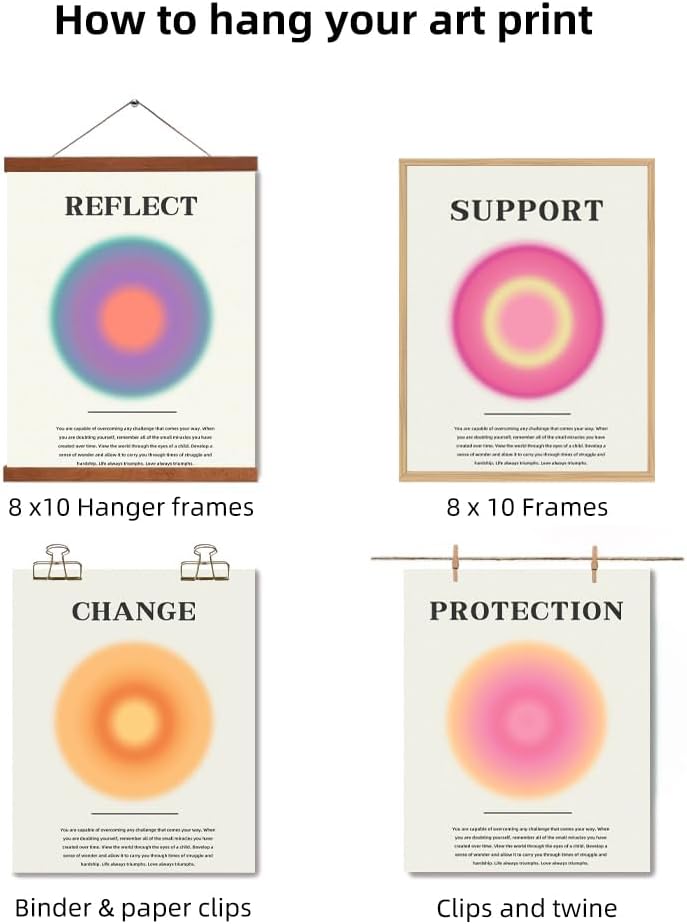 4 pósteres de aura para habitación, estético, positivo, colorido, aura granulada, citas inspiradoras, lienzo, arte de pared, impresión espiritual,
