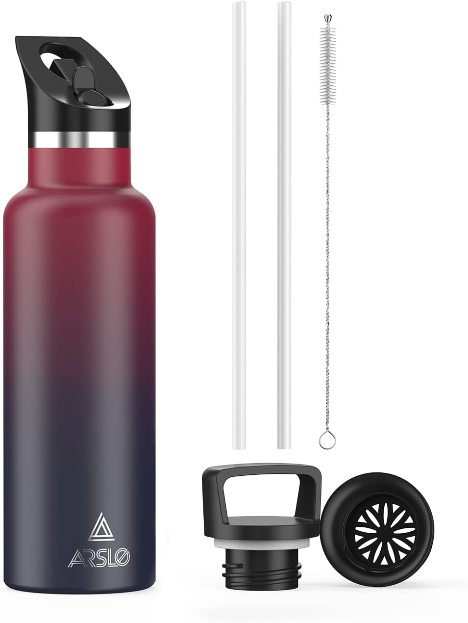 Botella de agua de acero inoxidable con popote  Botella de agua aislada para deportes, gimnasio, escuela, viajes, adultos y niños  Mantiene el frío