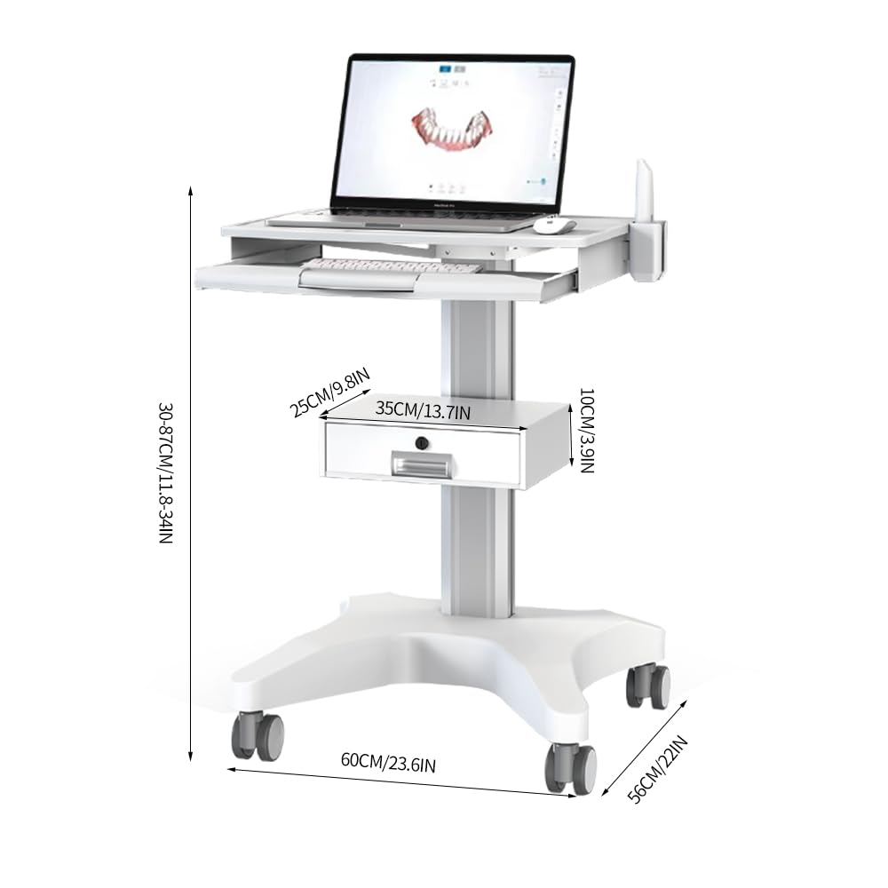 Carrito médico para hospital, portátil, portátil, con soporte para escáner oral, estación de trabajo ajustable en altura para clínica dental