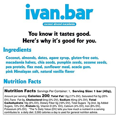 ivan.bar Barrita energética llena de proteínas, proporciona energía saludable, vegano, ingredientes totalmente naturales, sin soja, lácteos y gluten
