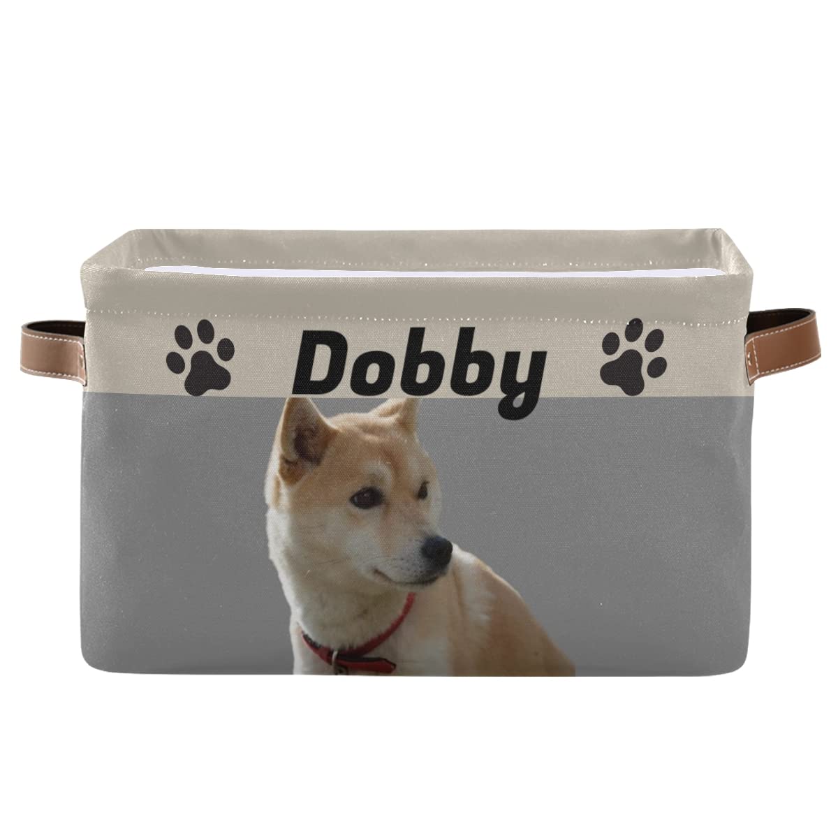 Cesta de almacenamiento personalizada para juguetes para perros, cesta plegable para juguetes para mascotas con asas de cuero, organizador de