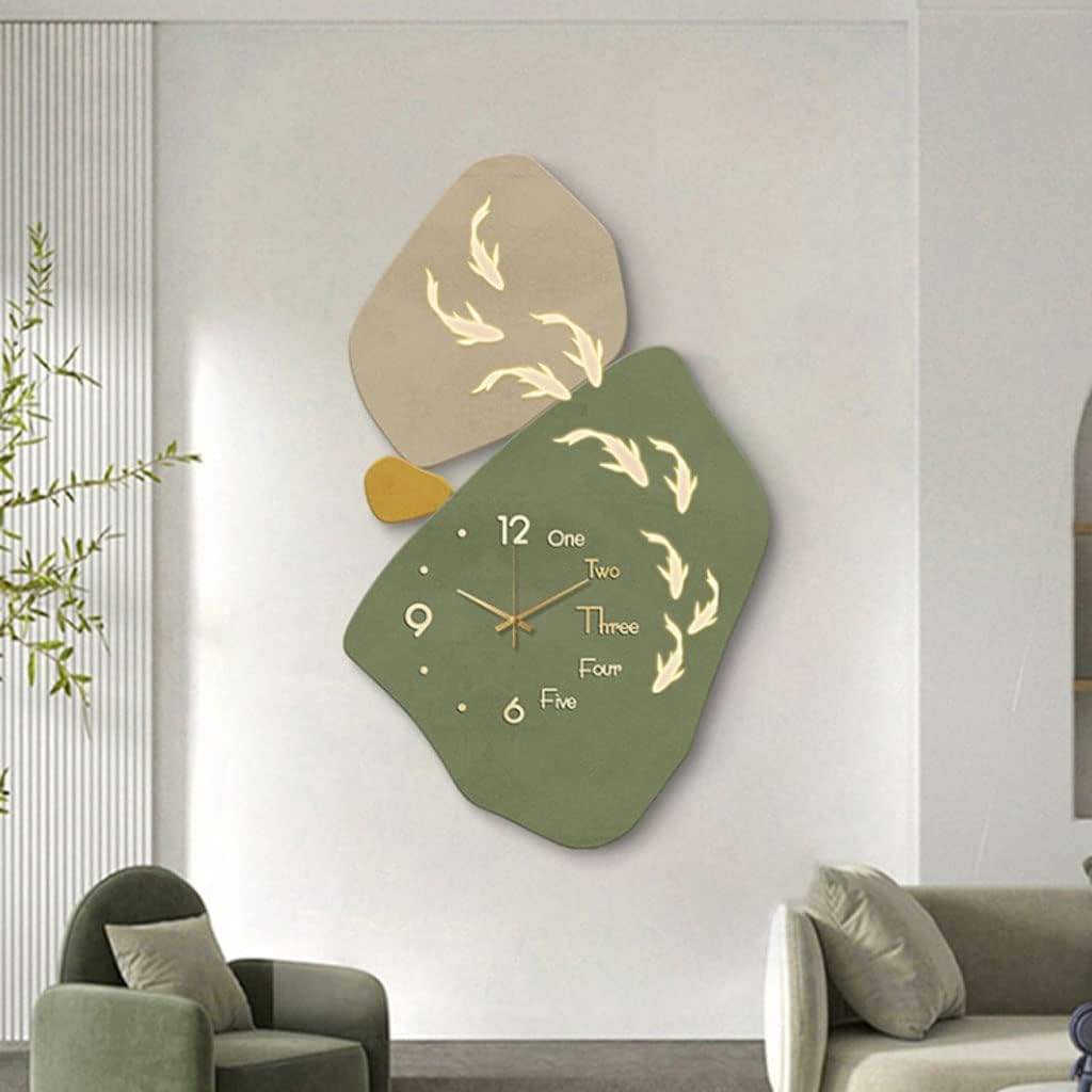 ZAJ Reloj de Pared – Reloj de pared iluminado con luz LED cálida, pintura decorativa, moderno, silencioso, sin tictac, lámpara de pared para