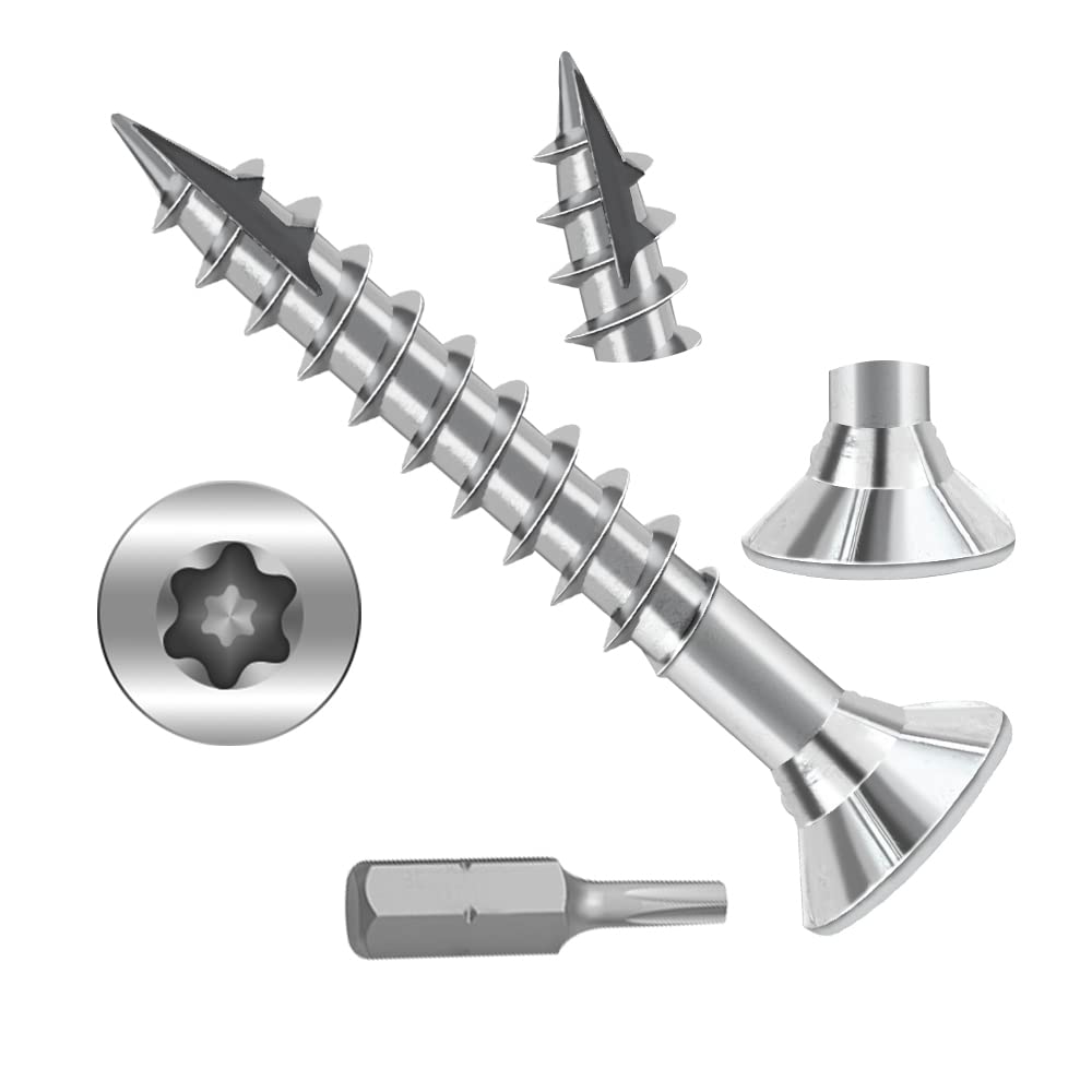 Tornillos para madera #10 × Tornillos Torx Star Drive de 2-14 pulgadas, cabeza plana, M5 × 60 avellanados T25, corte de rosca autorroscante, acero