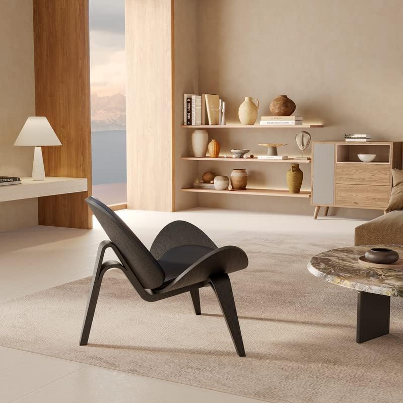 Silla de salón moderna de mediados de siglo, piel sintética, muebles escandinavos, trípode de madera contrachapada, diseño clásico, sillas