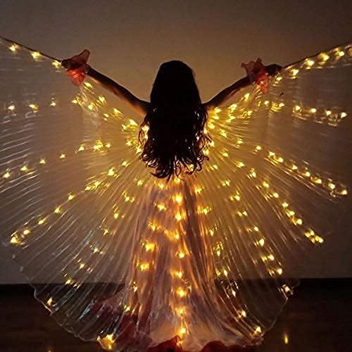 Disfraces de alas de ángel LED para danza del vientre de Halloween para niñas (palos de baile añadidos)