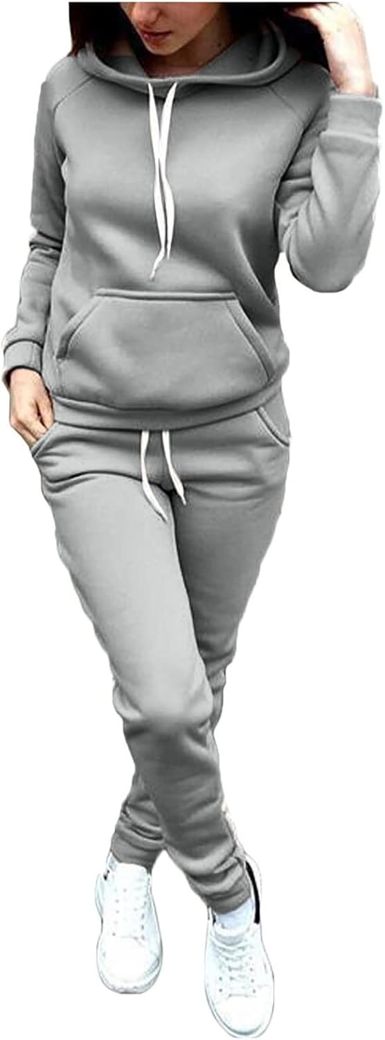 Conjunto deportivo de 2 piezas para mujer, sudadera de manga larga con capucha y pantalones deportivos con cordón, trajes de otoño de moda