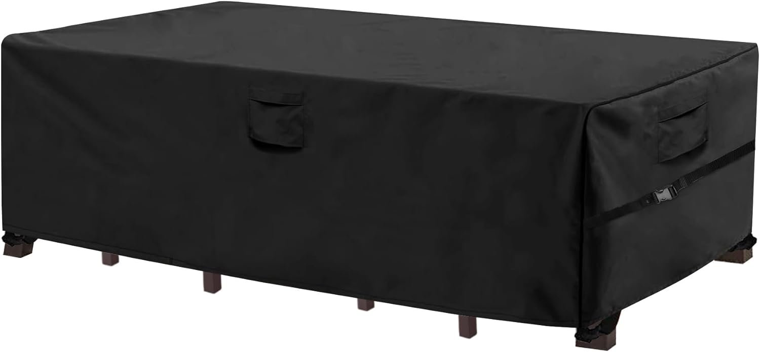 WOMACO Funda resistente para mesa de patio, funda impermeable para muebles de exterior (negro, rectangular, 75 x 57 x 28 pulgadas)