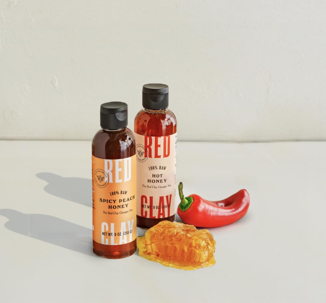Red Clay – Miel caliente de melocotón picante y miel picante con caja de regalo, 100% pura miel de flores silvestres cruda, de origen sostenible,