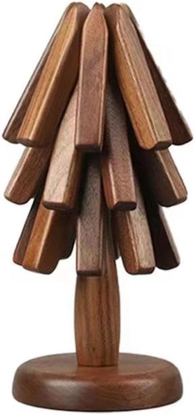 Juego de 3 posavasos de madera con diseño de árbol para decoración de mesa, salvamanteles de madera para platos calientes, juego de salvamanteles