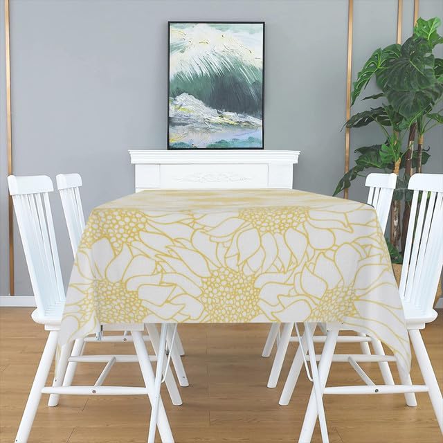 Mantel rectangular impermeable con patrón de flor de girasol blanco de 60 x 90 pulgadas, para fiestas, cocina, picnic, decoración de boda, al aire