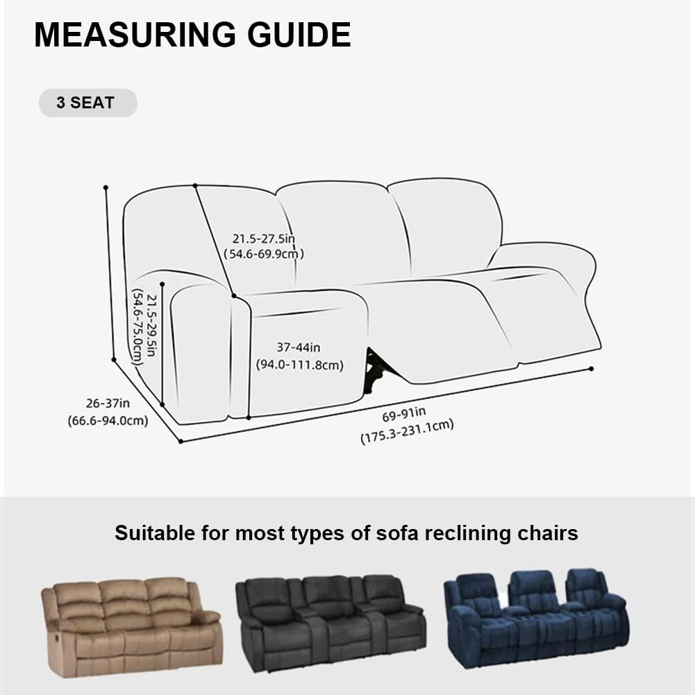 vctops Fundas repelentes al agua para sofá reclinable de 8 piezas, diseño de hojas jacquard, elásticas, suaves para sofá reclinable de 3 cojines,