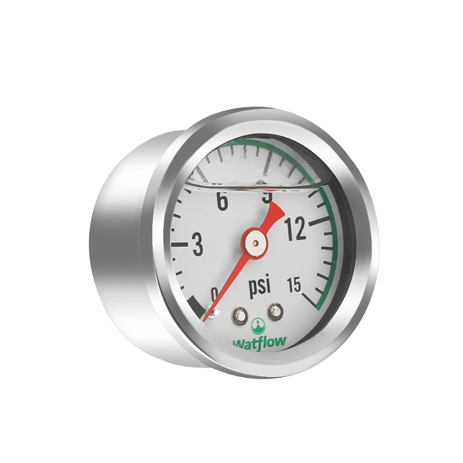 Watflow Resistencia a caídas de 0 a 15 psi, tamaño del dial de 1.5 pulgadas, conexión central trasera NPT de 18 pulgadas, material de acero