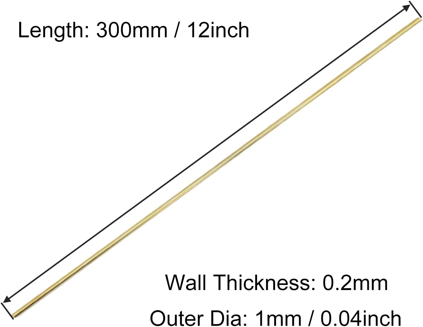 Tubo redondo de latón, 0.039 in de diámetro exterior de 0.008 in de grosor de pared de 11.811 in de longitud, tubo recto sin costuras de metal para