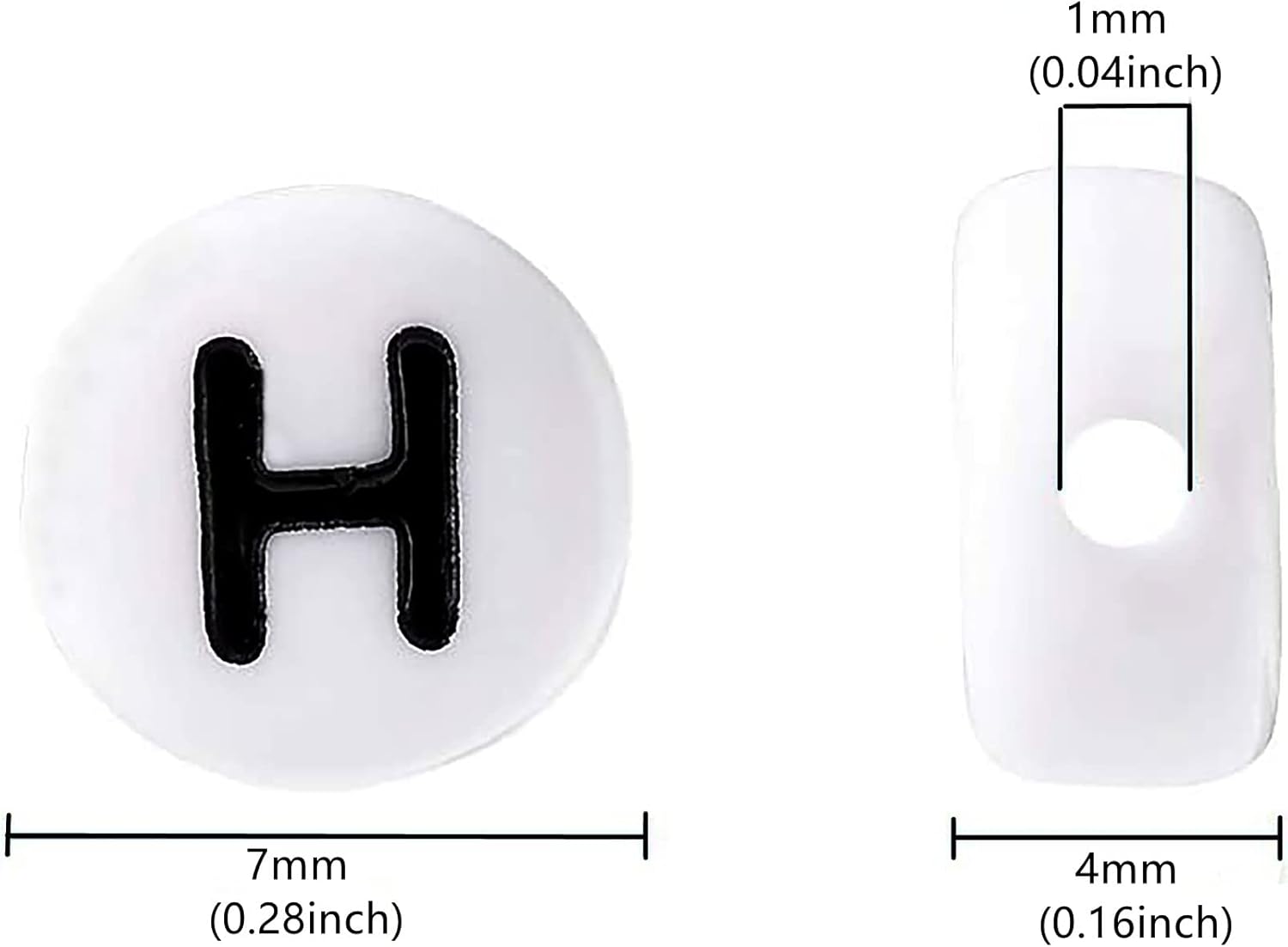 100 cuentas de letras H de 1564 x 0.236 pulgadas de acrílico blanco redondo del alfabeto para hacer joyas, pulseras, collares (letra H-100 unidades)