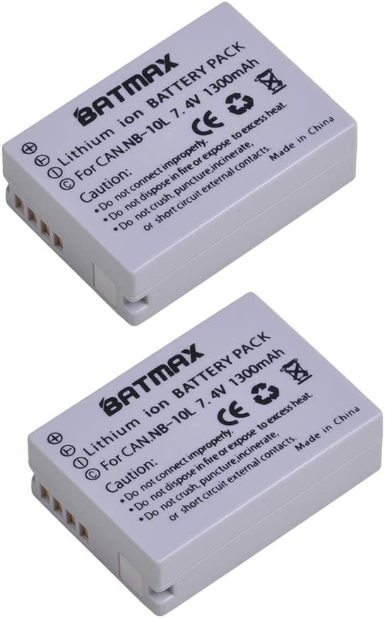 Batmax Paquete de 2 baterías NB-10L de alta capacidad (1300 mAh) + cargador USB doble integrado para batería Canon NB-10L cámaras digitales Canon