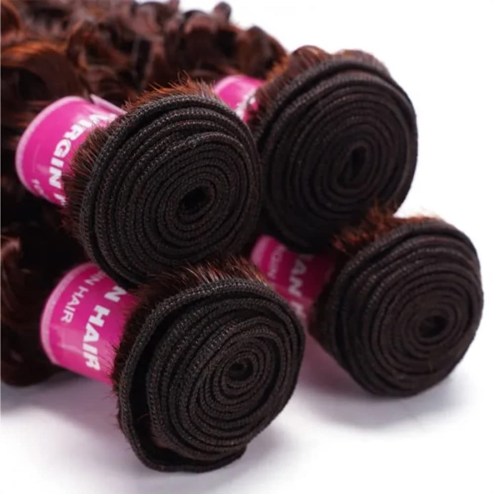 KLAIYI Manojos de cabello humano rizado de color marrón rojizo 12A, cabello virgen brasileño 100% sin procesar, color castaño cobrizo, rojo cobrizo,