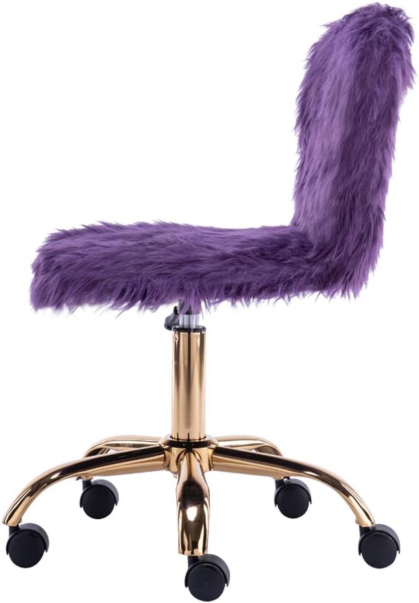 GIA Silla de tocador pequeña giratoria ajustable con respaldo medio con piel sintética, color morado