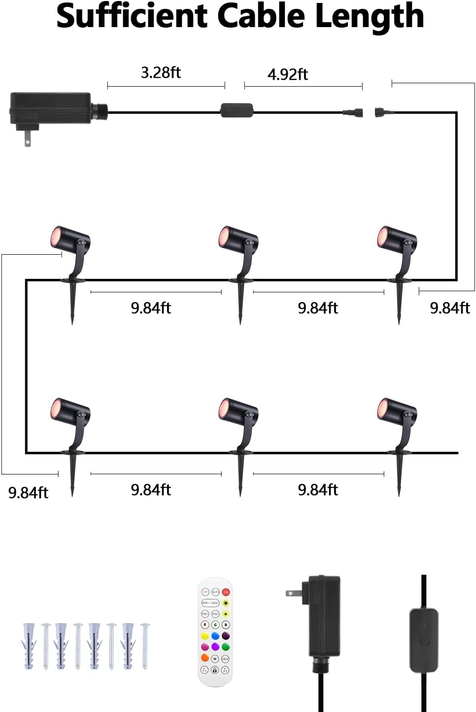 APPECK Luces de paisaje de bajo voltaje, IP67 impermeables de 2000 lúmenes, luces de punto para exteriores, iluminación inteligente RGBICW que