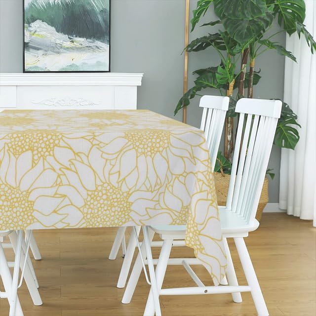 Mantel rectangular impermeable con patrón de flor de girasol blanco de 60 x 90 pulgadas, para fiestas, cocina, picnic, decoración de boda, al aire
