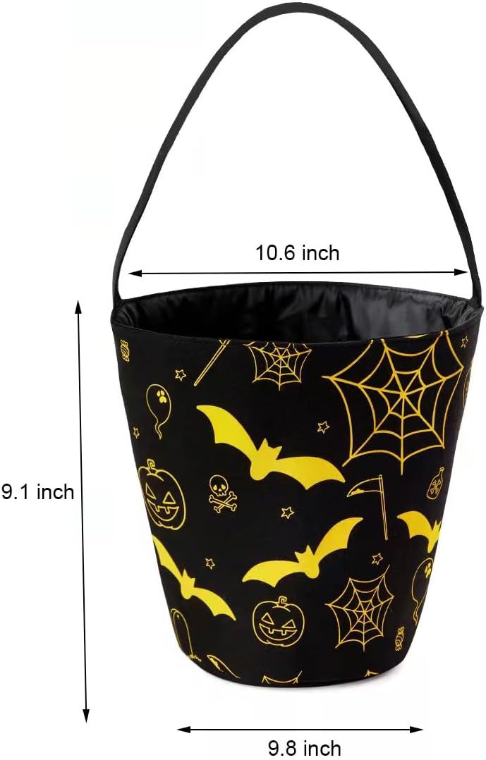 Ouksma 2 cubos de lona de Halloween para dulce o truco, cestas de dulces de Halloween, cestas de calabaza con asa para suministros de fiesta de