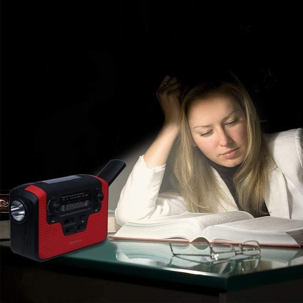 Radio portátil FM AM Pocket Radio Solar manivela de emergencia radio meteorológica NOAAAMFM radio portátil con 3 linterna LED 1000 mAh cargador de