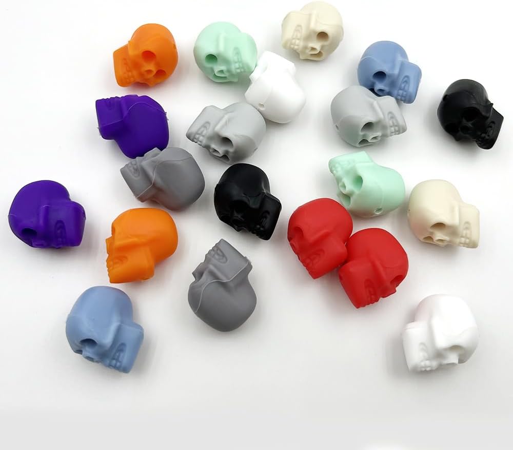 20 cuentas de calavera de silicona para Halloween, cuentas espaciadoras de calavera para hacer joyas, pulseras, collares, manualidades