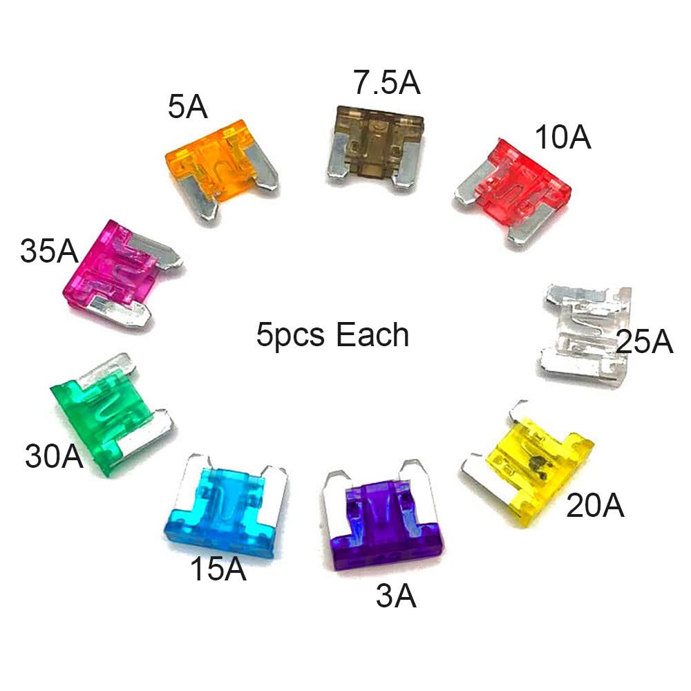 Hyshina Kit surtido de fusibles para automóvil, 45 fusibles automotrices tipo cuchilla, kit de fusibles de amplificador,