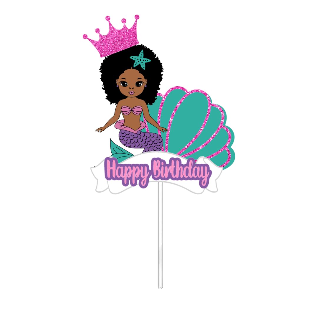 3D Mermaid Age Cake Topper  Birthday Celebration Party Decor  Turquoise Pink Purple Siren Theme (Happy Birthday)