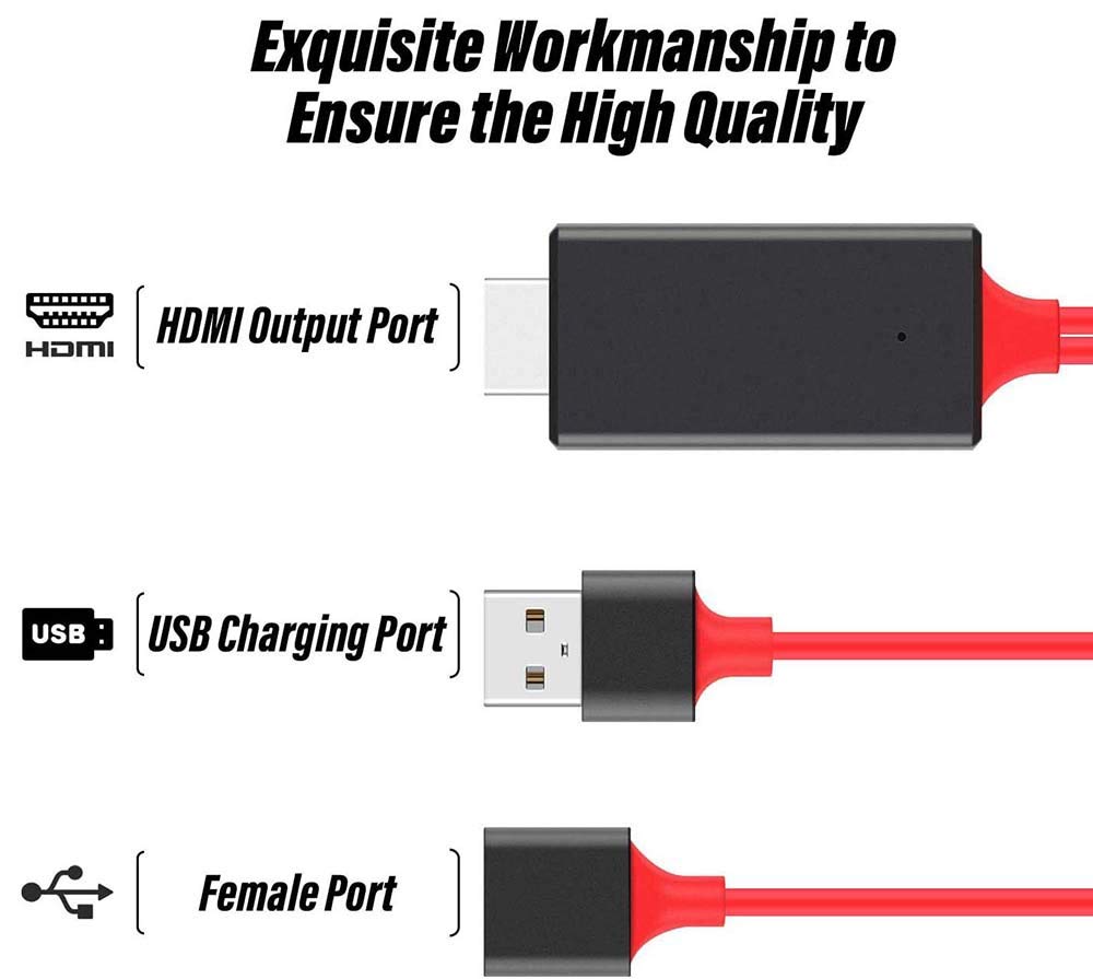 Cables HDMI adaptador USB a HDTV, cable USB macho + USB hembra a HDMI macho 1080P HDTV Mirroring Cable compatible con iPhoneiPadS9S8Note 8 y más
