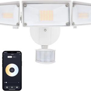 UME Luz de seguridad LED inteligente de 64 W para exteriores, sintonizable, blanco, 2700-6500 K, 5000 lm, sensor de movimiento de 3 cabezales, luz UME Luz de seguridad LED inteligente de 64 W para exteriores, sintonizable, blanco, 2700-6500 K, 5000 lm, sensor de movimiento de 3 cabezales, luz
