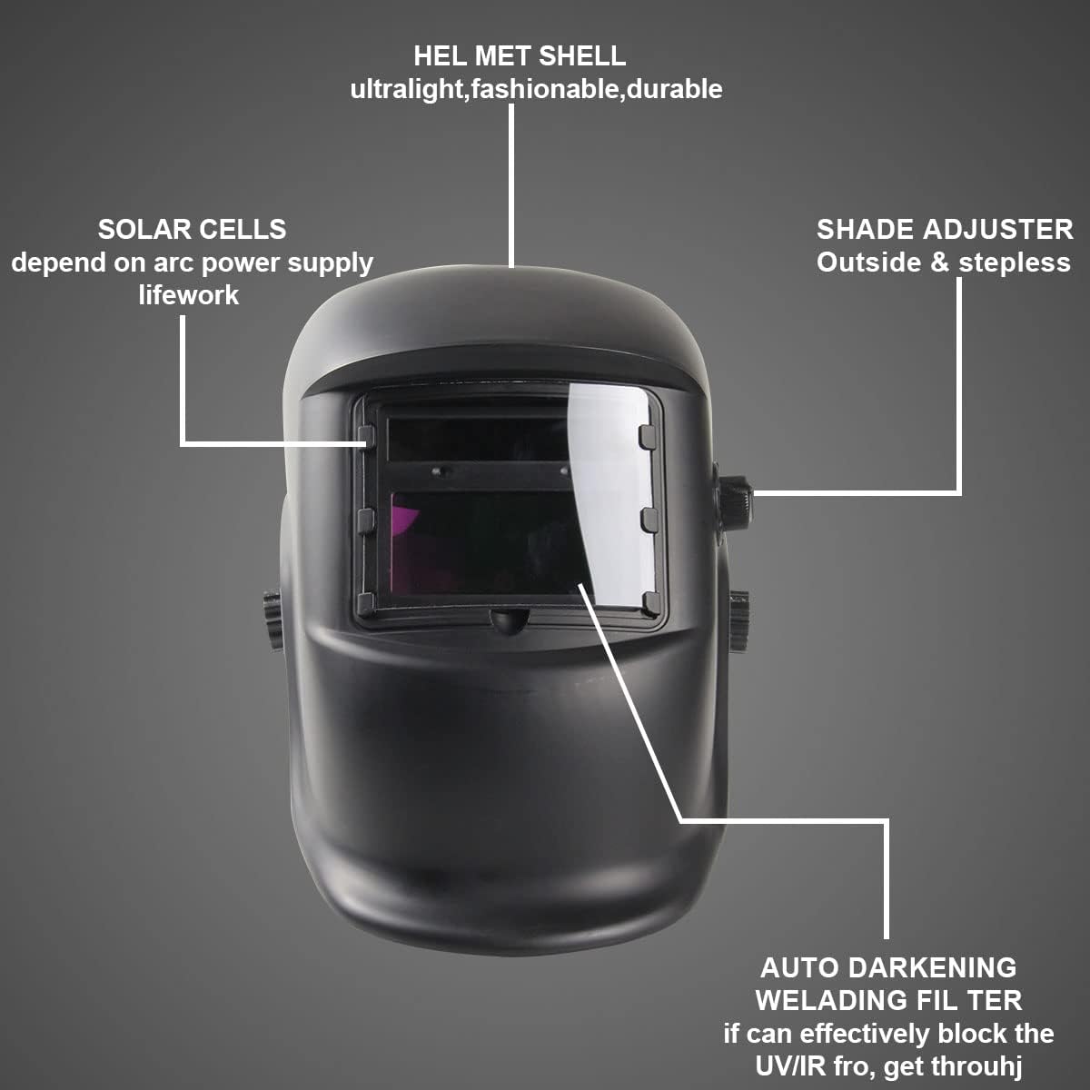Casco de soldadura, casco de soldadura con oscurecimiento automático de energía solar, rango de sombra ajustable 49-13 para máscara de soldador de