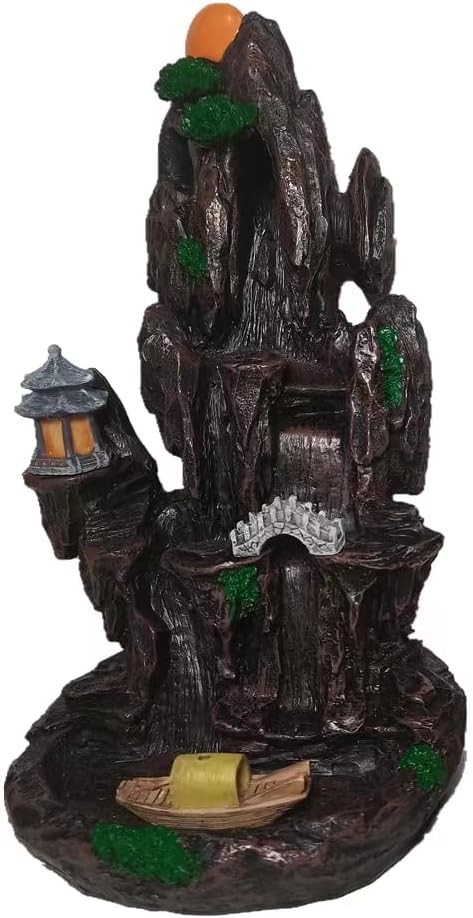 TANZEQI Quemador de incienso de cascada Feng Shui, soporte de incienso de reflujo zen y cascada, con 130 conos de incienso de reflujo, adorno de