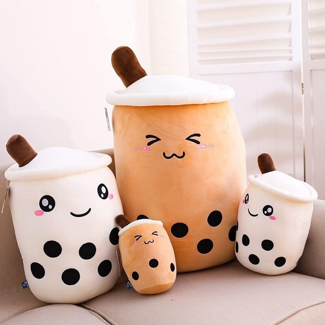 Almohada Kawaii Boba de peluche, almohada de peluche de té con leche Boba, divertida almohada para abrazar, cojín de felpa con burbujas Boba para