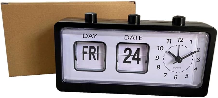 TAMOSH Reloj despertador mecánico novedoso reloj digital de escritorio con calendario, decoración del hogar, decoración retro, negro