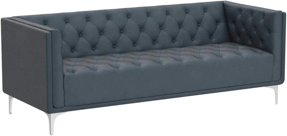 Safavieh Couture Home Florentino Glam – Sofá copetudo azul polvoriento y dorado
