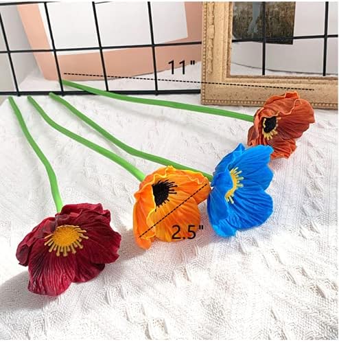 10 ramos de flores artificiales de 11 pulgadas, flores de amapola, anémona sintética de poliuretano, flores silvestres falsas para mesa de cocina,