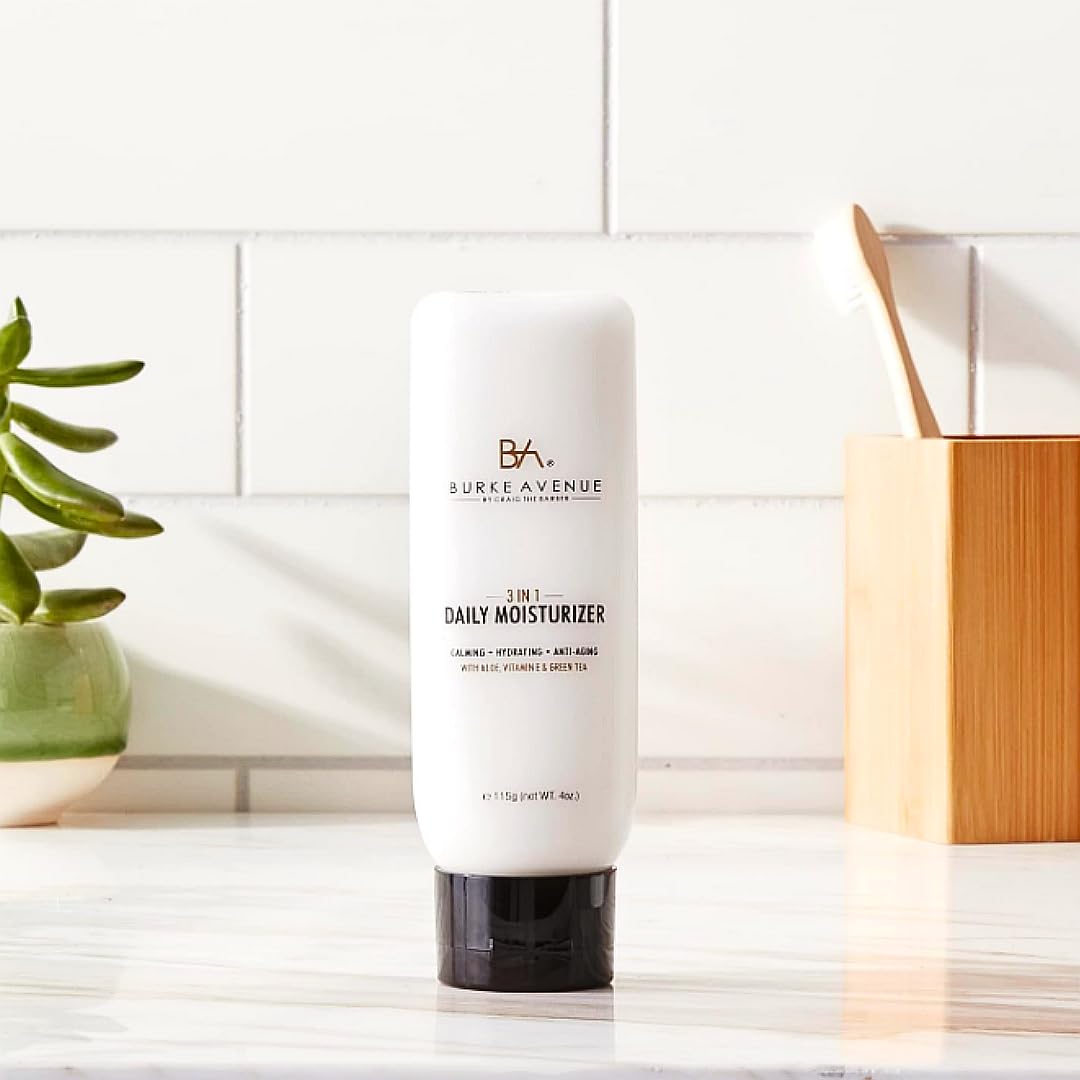 Burke Avenue – Hidratante diario 3 en 1, loción facial para hombres y bálsamo para después del afeitado, calmante e hidratante