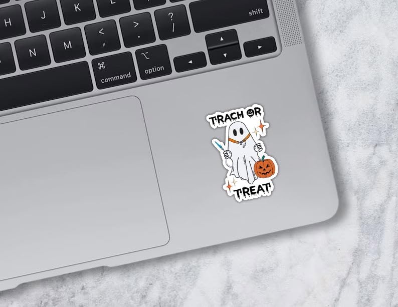 Milleyz Trach or Treat – Adhesivo para enfermera, terapeuta respiratorio, Halloween, fantasma, adhesivo de vinilo troquelado para asistente de agua,