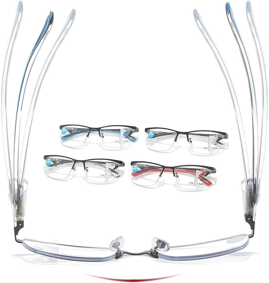 Gafas de lectura multifocales progresivas para hombres y mujeres, lector de medio marco de metal con luz azul con bisagra de resorte