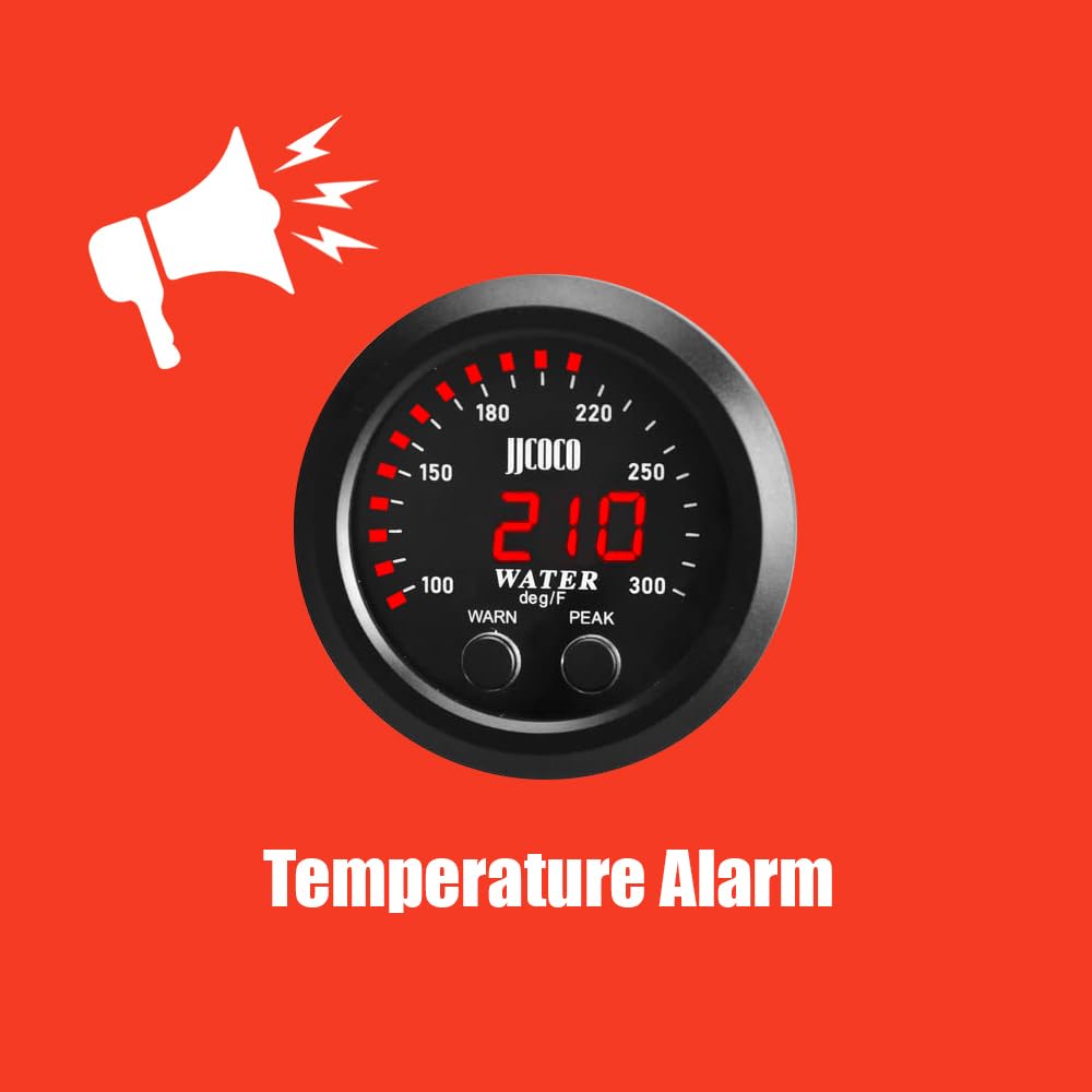 Medidor universal de temperatura del agua de 2.047 in 0-300F (-17  187C) LED digital rojo electrónico DC12V para automóvil automotriz con adaptador