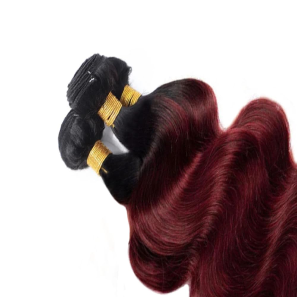 #1B99j – Extensiones de cabello humano brasileño Remy color burdeos, color burdeos ondulado de 12, 14, 16 pulgadas, doble trama para mujeres negras