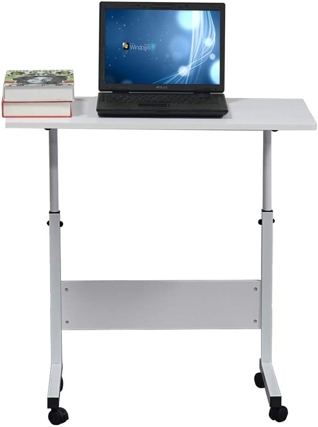 HomVent Bandeja de TV ajustable para sofá, mesa lateral con ruedas, mesa portátil en forma de C, mesa de mesa móvil de madera para computadora