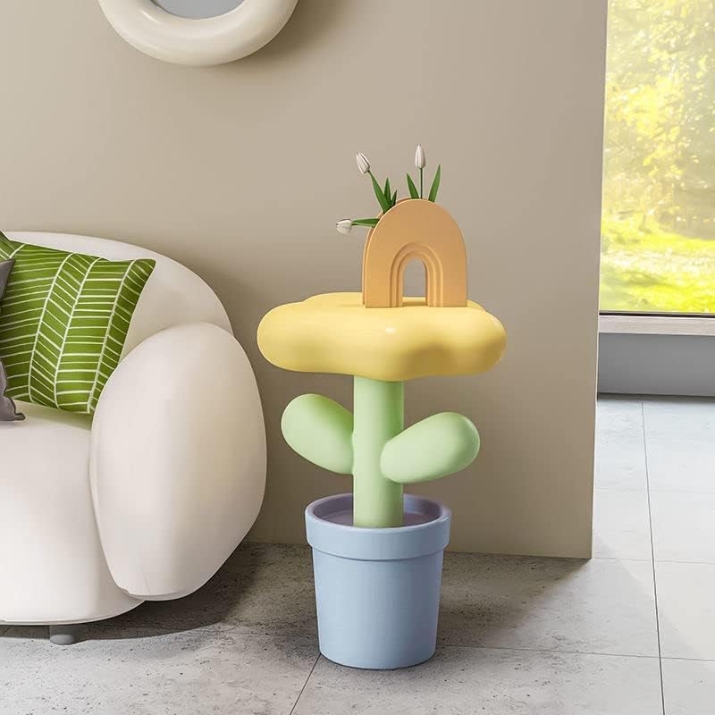 Mesa de Centro Mesa auxiliar creativa de tulipanes en forma de flor decorativa pequeña mesa de centro de resina de 23.6 x 16.1 in para sala de