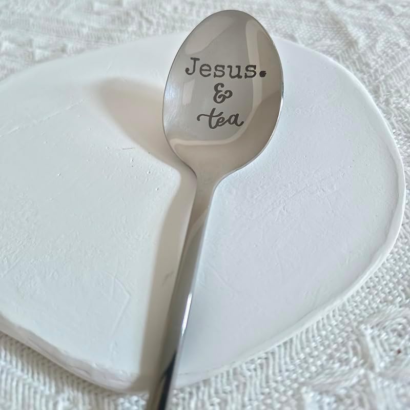 Cuchara de té y Jesús para mujeres, hombres, amantes del té de Jesús, regalo para papá, mamá, regalos cristianos para compañeros de trabajo, regalo