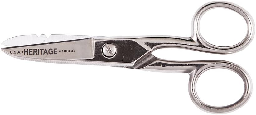 Klein Tools Tijeras del electricista 100CS, tijeras dentadas con muescas de pelado de alambre
