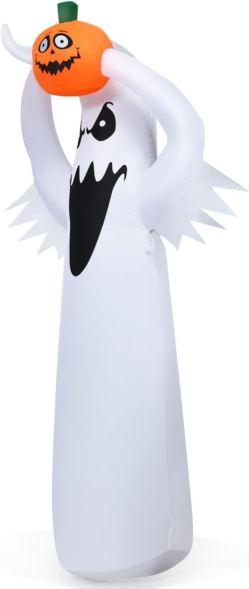 Tangkula Fantasma inflable de Halloween de 6 pies con calabaza, fantasma inflable con soplador y luces LED, decoraciones de Halloween fantasma
